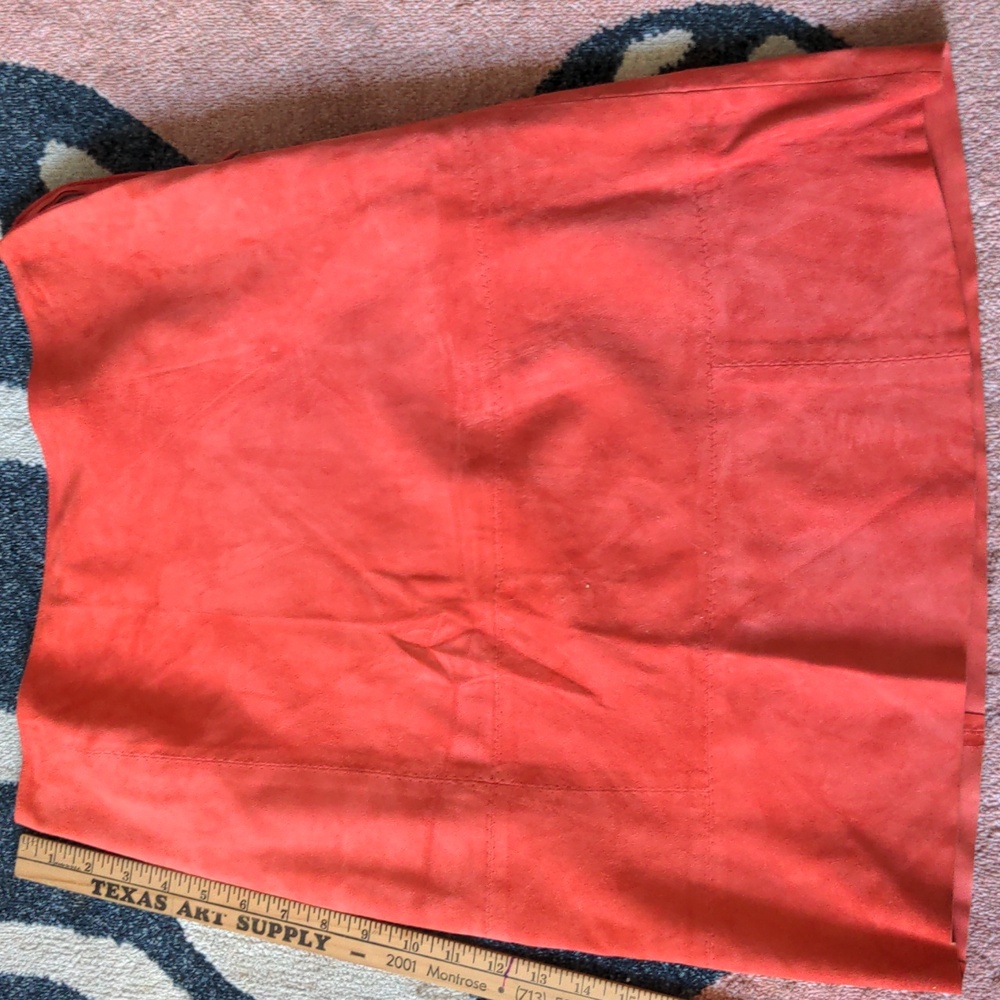 Tahari Tomato red leather/suede pencil skirt